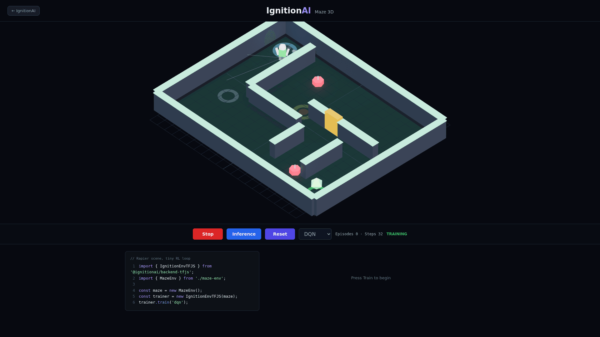 The maze demo showing sensor readings