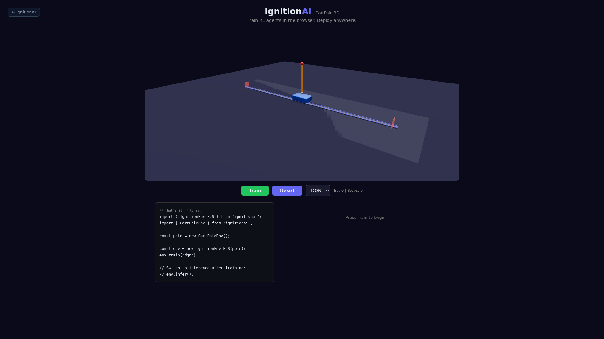 The CartPole 3D demo before interaction.